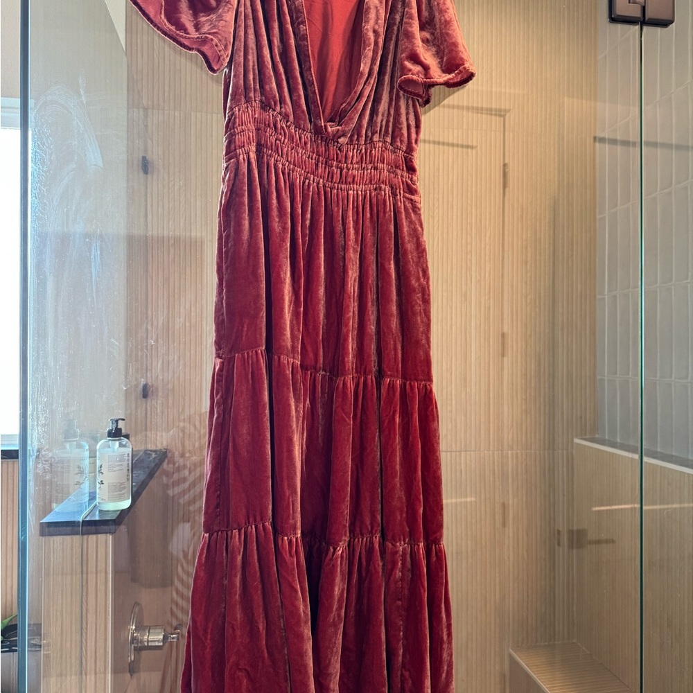 Anthropologie Velvet Maxi Dress in Deep Red